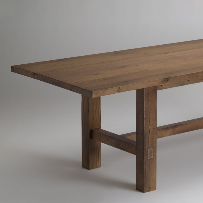 Reclaimed Oak Trestle Table - Hard Fumed