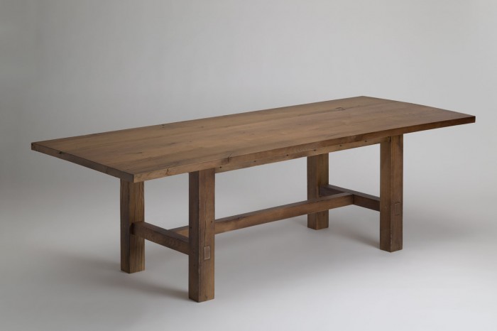 Reclaimed Oak Trestle Table - Hard Fumed