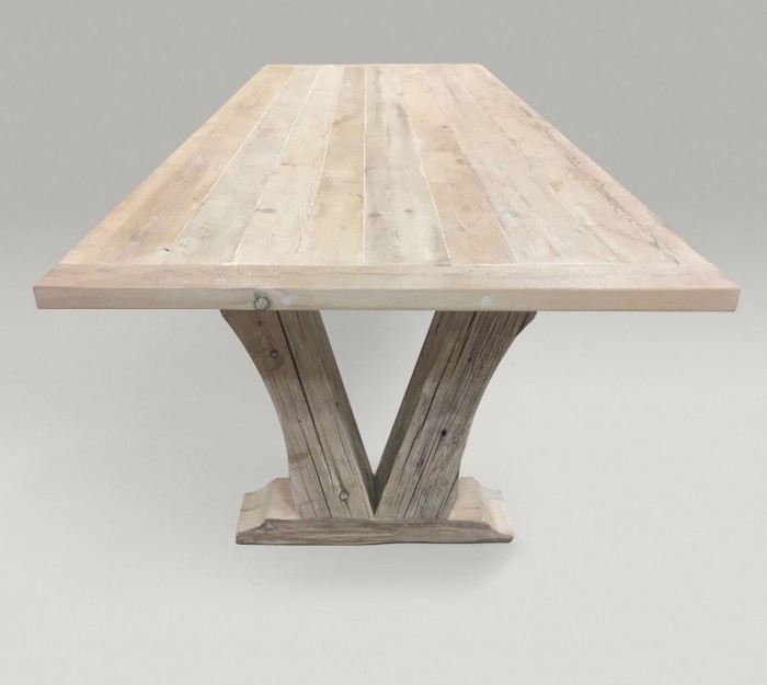 Split Timber Pine Table End View - Salted