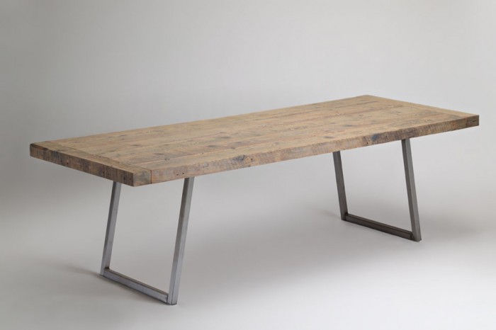 Reclaimed Pine Arel Base Table - Bright Steel Base in Salted