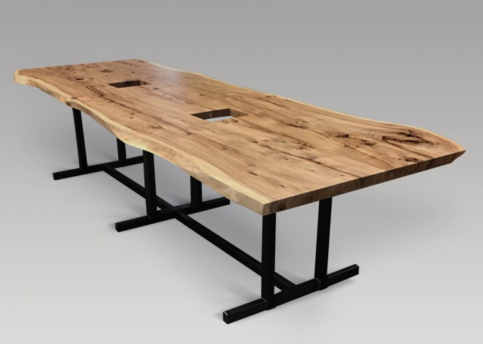 Elm Conference Table with Live Edge and Data Management - Side View