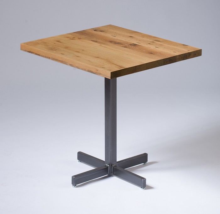 X Base Cafe Table with Oak Top Finished in Matte Clear