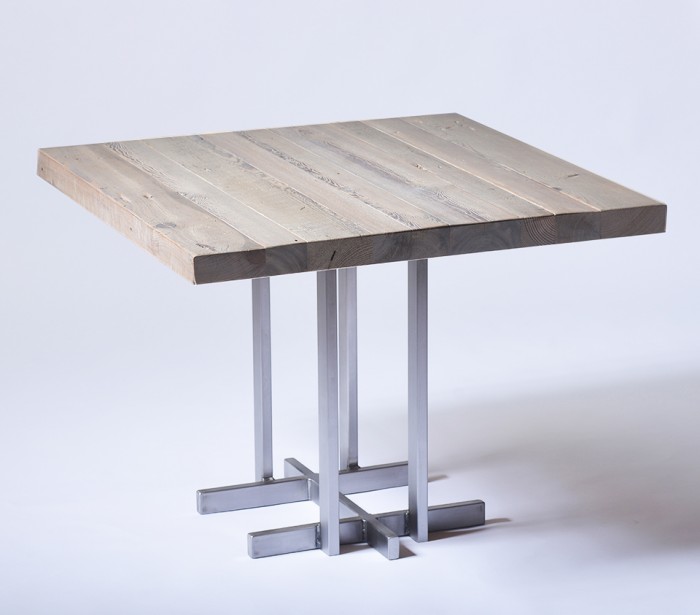 Wright Base Cafe Table with Pine Top Finished in Silver