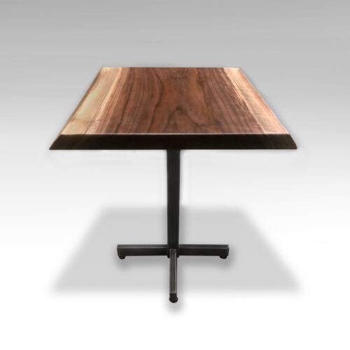 X Base Cafe Table with Live Edge Walnut Top in Matte Clear