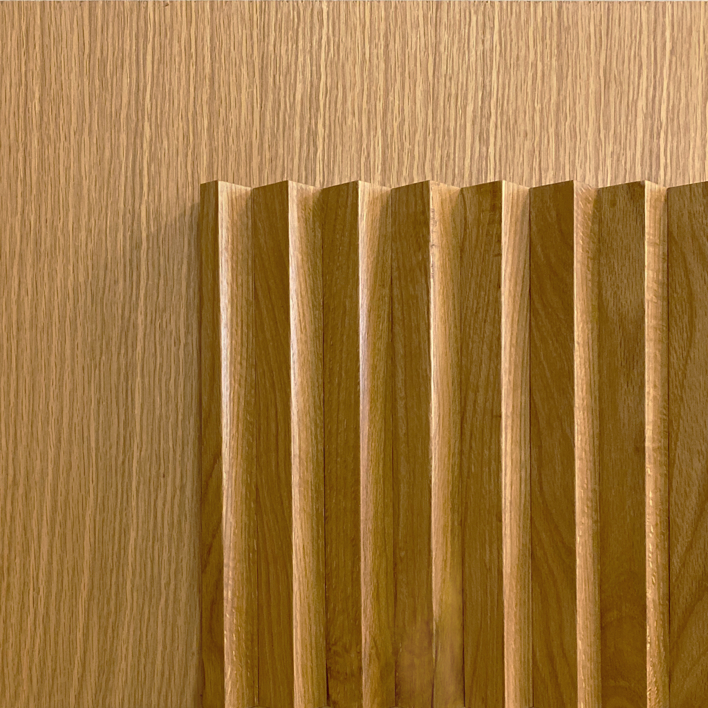 V-Rib Slat Wood Wall Panel in White Oak - Matte Clear Finished in Matte Clear on Veneered Plywood