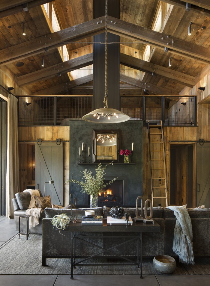 Reclaimed Rough Back Pine Cladding inside Napa Cabin Living Space