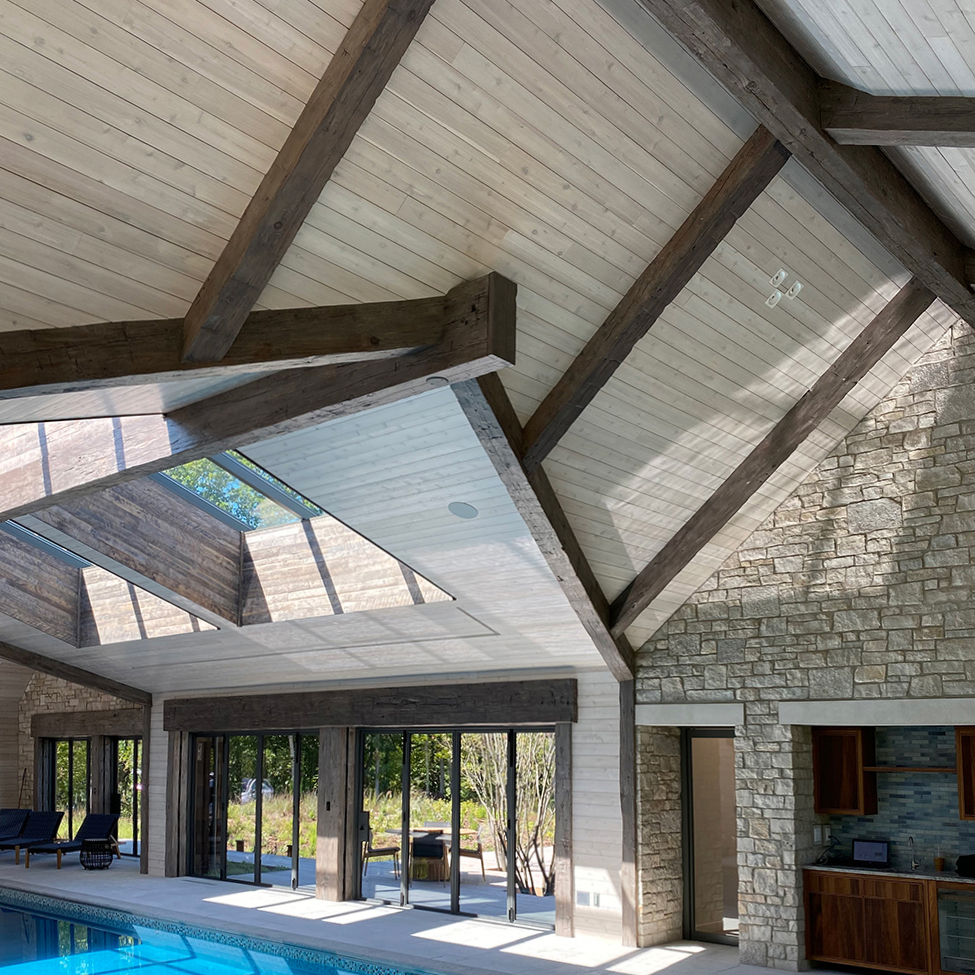 Constructed Beams Indoor Pool Residence